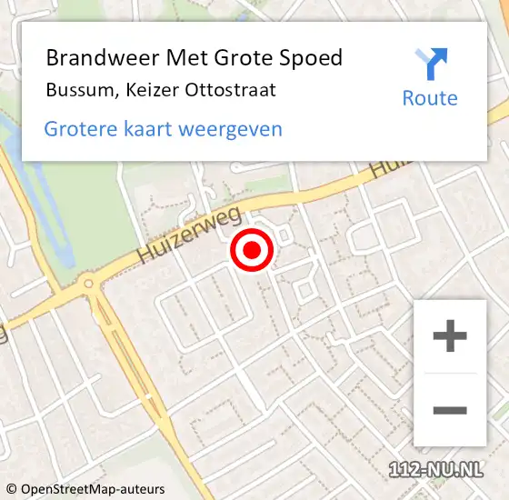 Locatie op kaart van de 112 melding: Brandweer Met Grote Spoed Naar Bussum, Keizer Ottostraat op 14 juli 2021 20:02