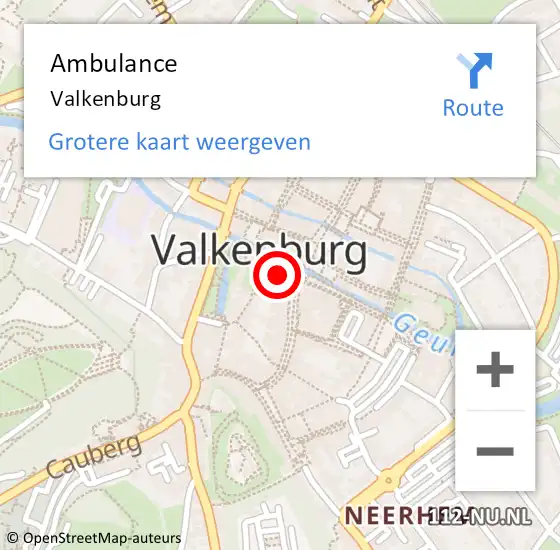 Locatie op kaart van de 112 melding: Ambulance Valkenburg op 14 juli 2021 20:45