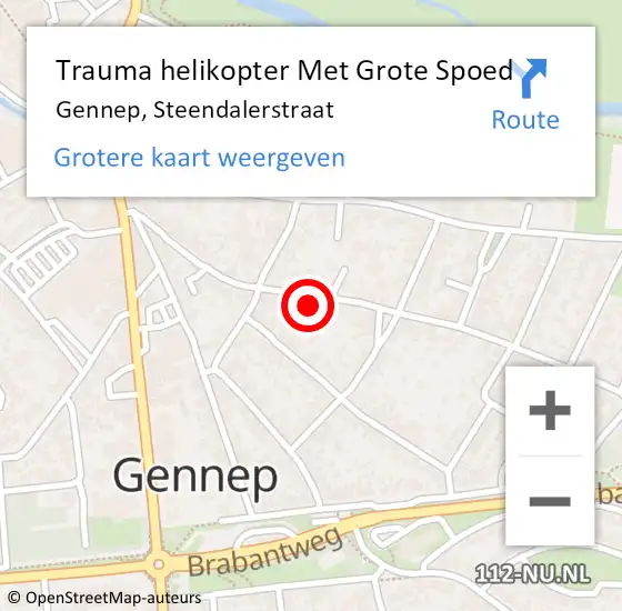 Locatie op kaart van de 112 melding: Trauma helikopter Met Grote Spoed Naar Gennep, Steendalerstraat op 14 juli 2021 20:51