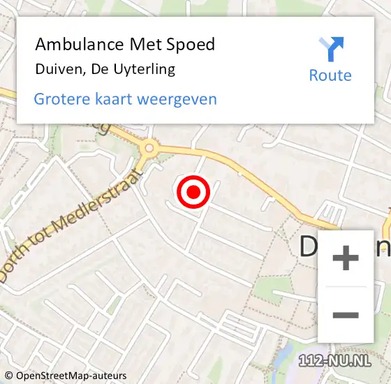 Locatie op kaart van de 112 melding: Ambulance Met Spoed Naar Duiven, De Uyterling op 14 juli 2021 22:47