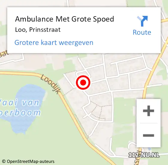 Locatie op kaart van de 112 melding: Ambulance Met Grote Spoed Naar Loo, Prinsstraat op 14 juli 2021 23:18