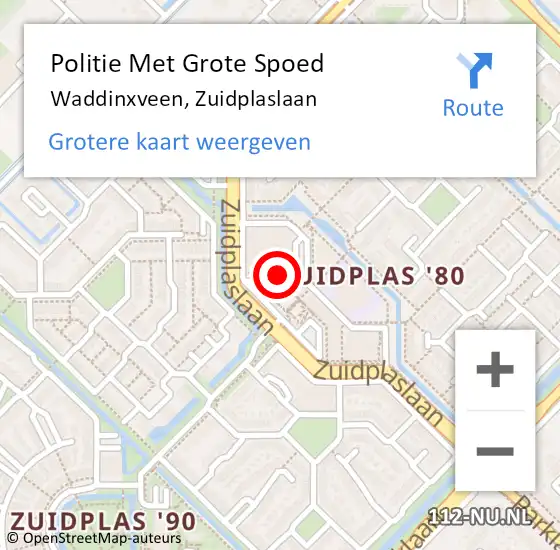 Locatie op kaart van de 112 melding: Politie Met Grote Spoed Naar Waddinxveen, Zuidplaslaan op 14 juli 2021 23:33