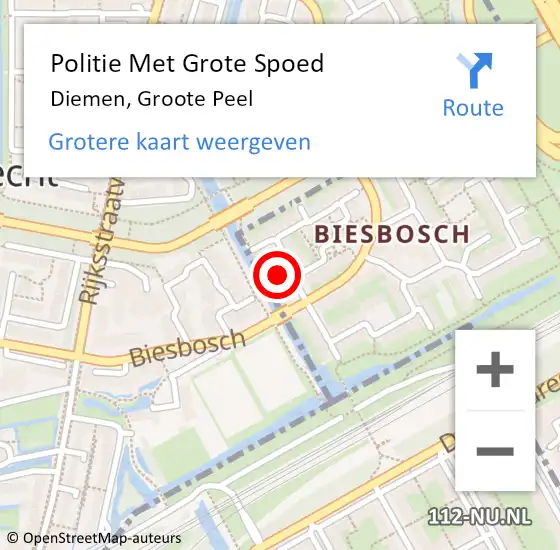 Locatie op kaart van de 112 melding: Politie Met Grote Spoed Naar Diemen, Groote Peel op 15 juli 2021 00:53