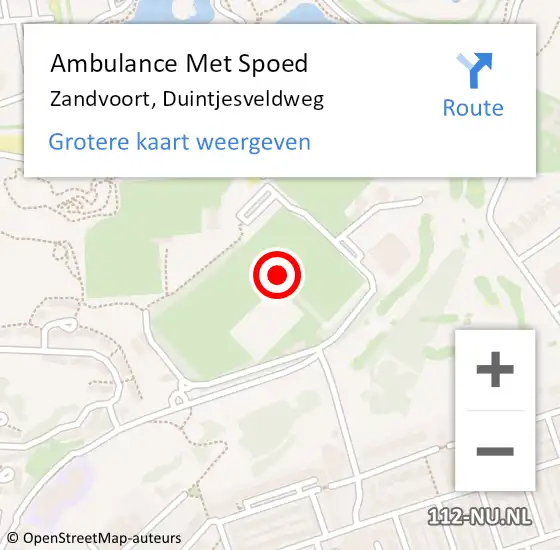 Locatie op kaart van de 112 melding: Ambulance Met Spoed Naar Zandvoort, Duintjesveldweg op 15 juli 2021 01:46