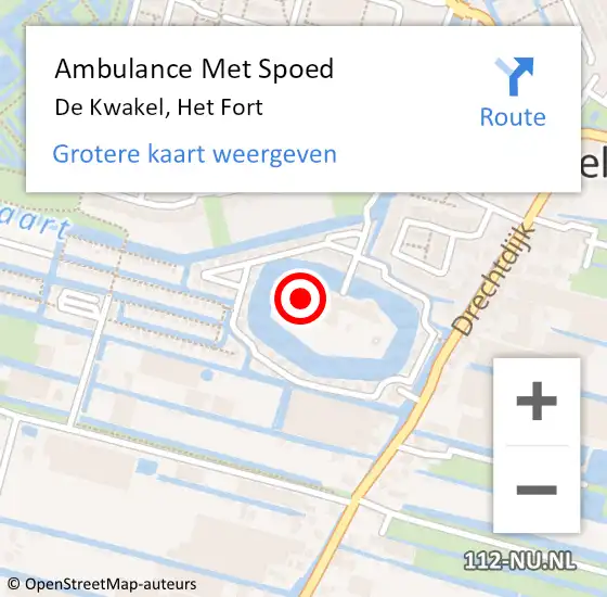 Locatie op kaart van de 112 melding: Ambulance Met Spoed Naar De Kwakel, Het Fort op 15 juli 2021 02:30