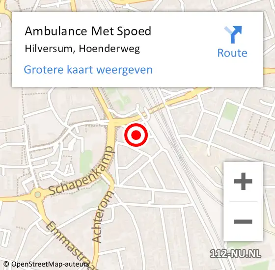 Locatie op kaart van de 112 melding: Ambulance Met Spoed Naar Hilversum, Hoenderweg op 16 juni 2014 14:26