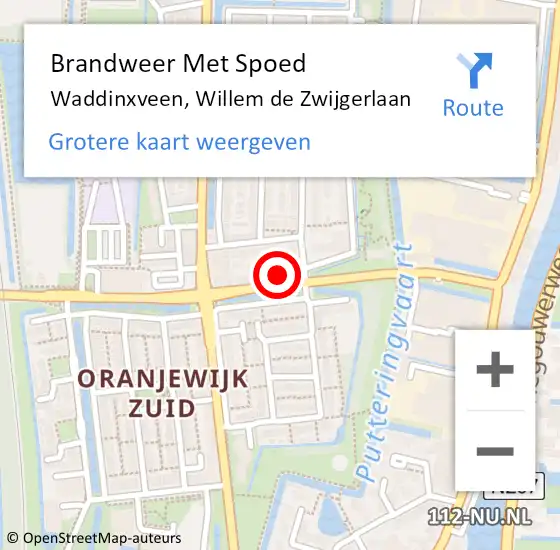 Locatie op kaart van de 112 melding: Brandweer Met Spoed Naar Waddinxveen, Willem de Zwijgerlaan op 15 juli 2021 03:44