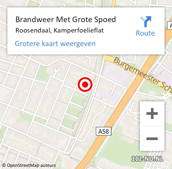 Locatie op kaart van de 112 melding: Brandweer Met Grote Spoed Naar Roosendaal, Kamperfoelieflat op 15 juli 2021 03:44