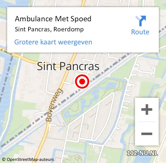 Locatie op kaart van de 112 melding: Ambulance Met Spoed Naar Sint Pancras, Roerdomp op 15 juli 2021 04:40