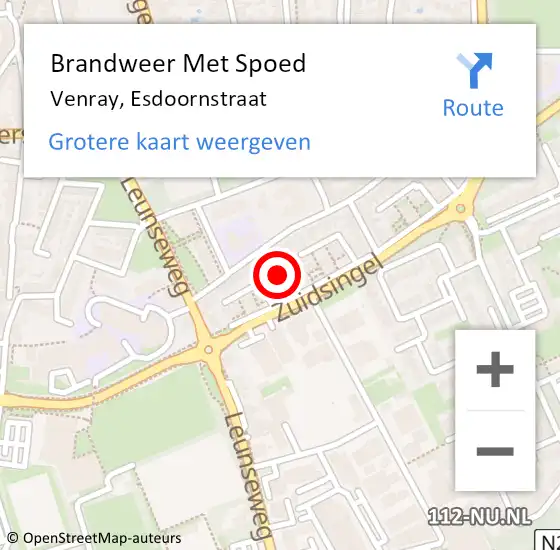 Locatie op kaart van de 112 melding: Brandweer Met Spoed Naar Venray, Esdoornstraat op 15 juli 2021 04:42