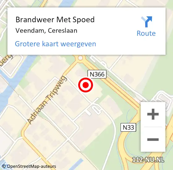 Locatie op kaart van de 112 melding: Brandweer Met Spoed Naar Veendam, Cereslaan op 15 juli 2021 05:08