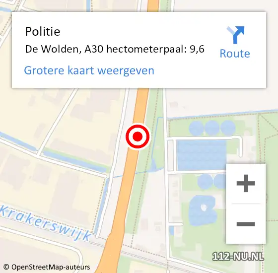 Locatie op kaart van de 112 melding: Politie De Wolden, A30 hectometerpaal: 9,6 op 15 juli 2021 05:11