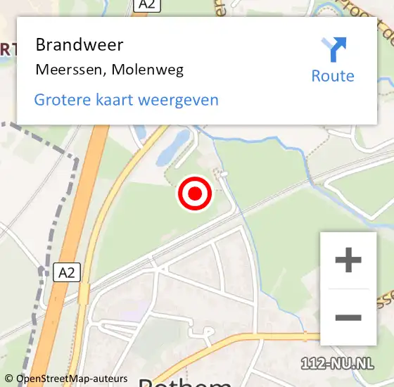 Locatie op kaart van de 112 melding: Brandweer Meerssen, Molenweg op 15 juli 2021 05:47