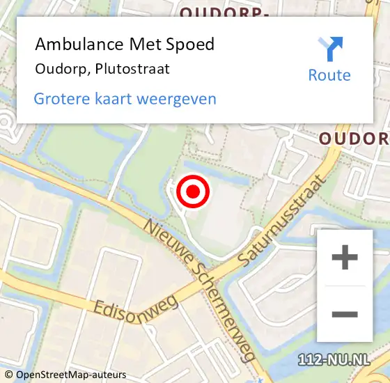 Locatie op kaart van de 112 melding: Ambulance Met Spoed Naar Oudorp, Plutostraat op 16 juni 2014 14:34