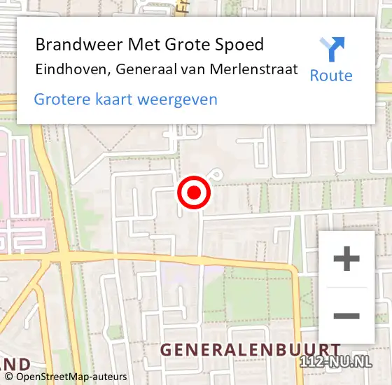 Locatie op kaart van de 112 melding: Brandweer Met Grote Spoed Naar Eindhoven, Generaal van Merlenstraat op 15 juli 2021 06:59