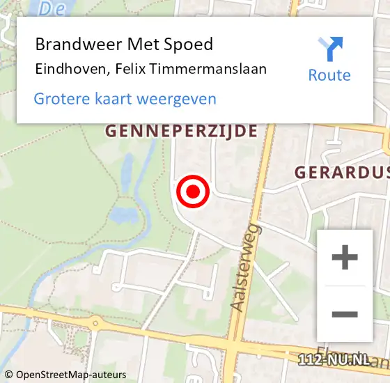 Locatie op kaart van de 112 melding: Brandweer Met Spoed Naar Eindhoven, Felix Timmermanslaan op 15 juli 2021 07:01