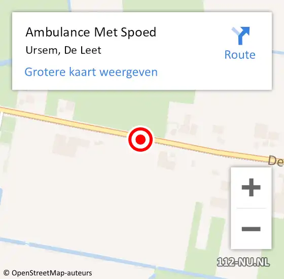 Locatie op kaart van de 112 melding: Ambulance Met Spoed Naar Ursem, De Leet op 15 juli 2021 07:19