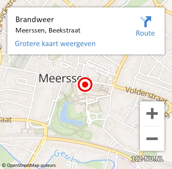 Locatie op kaart van de 112 melding: Brandweer Meerssen, Beekstraat op 15 juli 2021 07:28