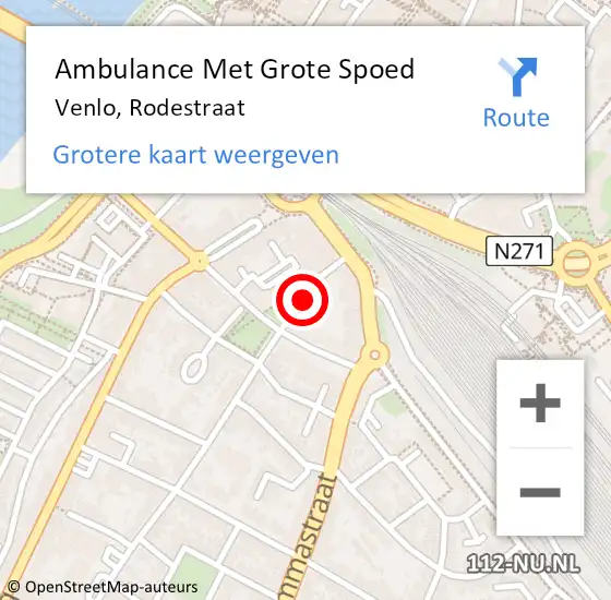 Locatie op kaart van de 112 melding: Ambulance Met Grote Spoed Naar Venlo, Rodestraat op 15 juli 2021 07:54