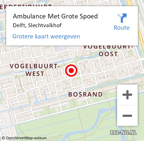 Locatie op kaart van de 112 melding: Ambulance Met Grote Spoed Naar Delft, Slechtvalkhof op 15 juli 2021 08:25