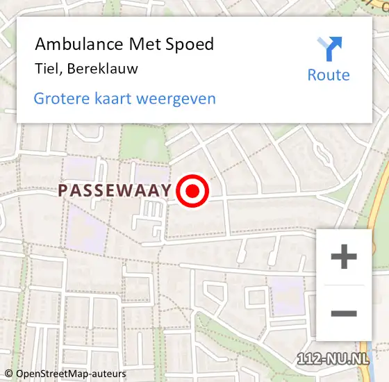 Locatie op kaart van de 112 melding: Ambulance Met Spoed Naar Tiel, Bereklauw op 15 juli 2021 08:25