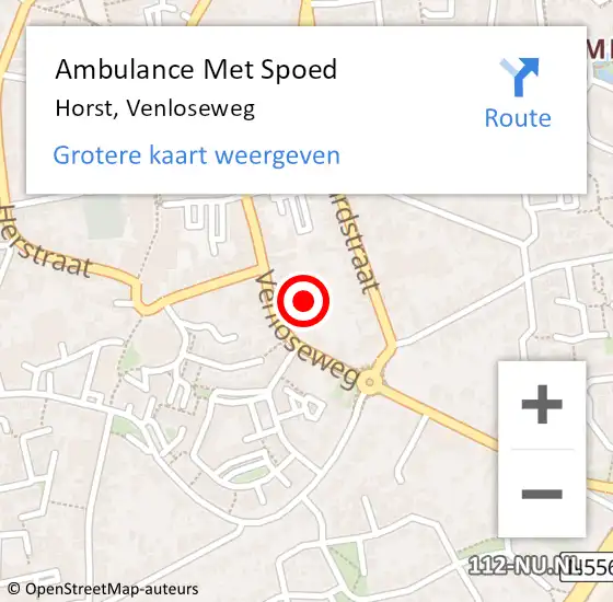 Locatie op kaart van de 112 melding: Ambulance Met Spoed Naar Horst, Venloseweg op 15 juli 2021 08:34