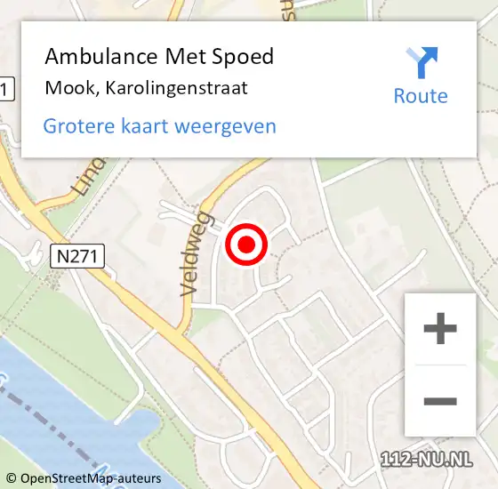 Locatie op kaart van de 112 melding: Ambulance Met Spoed Naar Mook, Karolingenstraat op 15 juli 2021 08:43