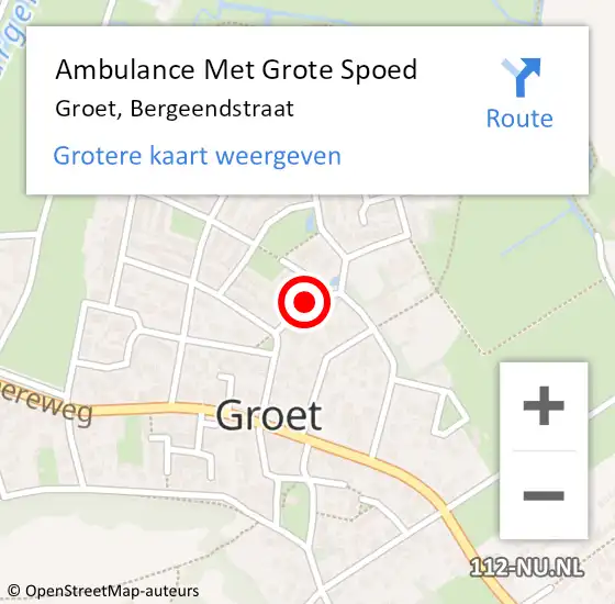 Locatie op kaart van de 112 melding: Ambulance Met Grote Spoed Naar Groet, Bergeendstraat op 15 juli 2021 08:56