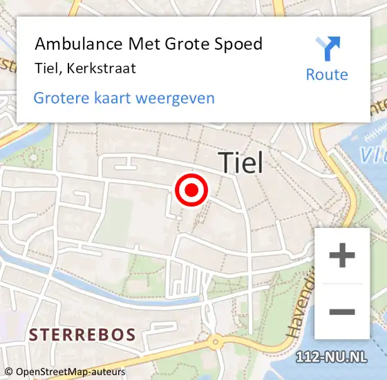 Locatie op kaart van de 112 melding: Ambulance Met Grote Spoed Naar Tiel, Kerkstraat op 15 juli 2021 09:10