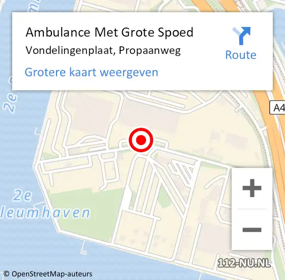 Locatie op kaart van de 112 melding: Ambulance Met Grote Spoed Naar Vondelingenplaat, Propaanweg op 15 juli 2021 09:13