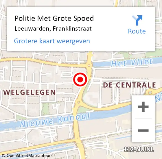 Locatie op kaart van de 112 melding: Politie Met Grote Spoed Naar Leeuwarden, Franklinstraat op 15 juli 2021 10:15