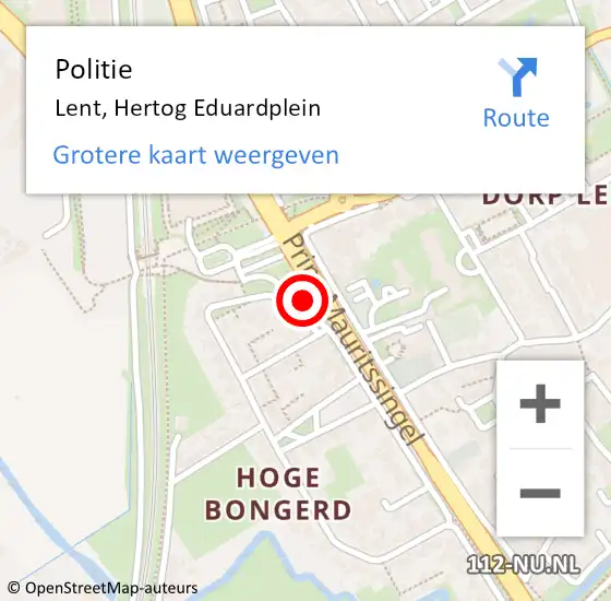 Locatie op kaart van de 112 melding: Politie Lent, Hertog Eduardplein op 15 juli 2021 10:50