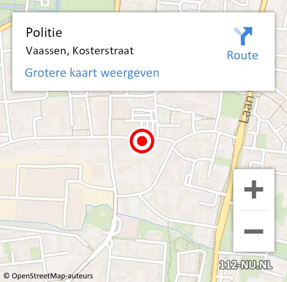 Locatie op kaart van de 112 melding: Politie Vaassen, Kosterstraat op 15 juli 2021 11:07