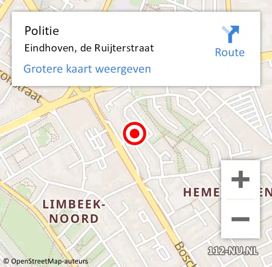 Locatie op kaart van de 112 melding: Politie Eindhoven, de Ruijterstraat op 15 juli 2021 11:11