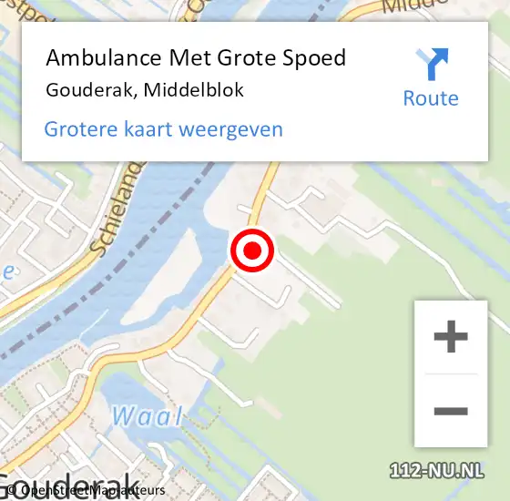 Locatie op kaart van de 112 melding: Ambulance Met Grote Spoed Naar Gouderak, Middelblok op 15 juli 2021 11:14