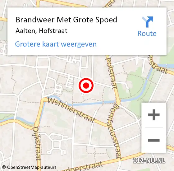 Locatie op kaart van de 112 melding: Brandweer Met Grote Spoed Naar Aalten, Hofstraat op 15 juli 2021 11:15