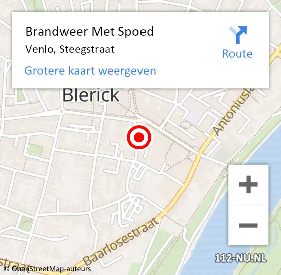 Locatie op kaart van de 112 melding: Brandweer Met Spoed Naar Venlo, Steegstraat op 15 juli 2021 11:18