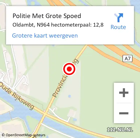 Locatie op kaart van de 112 melding: Politie Met Grote Spoed Naar Oldambt, N964 hectometerpaal: 12,8 op 15 juli 2021 12:08