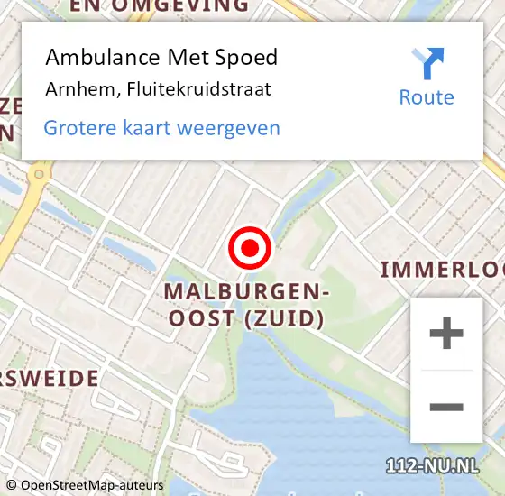 Locatie op kaart van de 112 melding: Ambulance Met Spoed Naar Arnhem, Fluitekruidstraat op 15 juli 2021 12:15