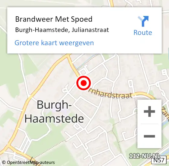 Locatie op kaart van de 112 melding: Brandweer Met Spoed Naar Burgh-Haamstede, Julianastraat op 15 juli 2021 12:41