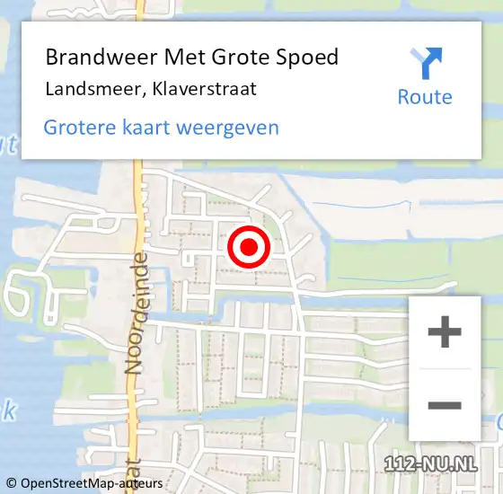 Locatie op kaart van de 112 melding: Brandweer Met Grote Spoed Naar Landsmeer, Klaverstraat op 15 juli 2021 12:46