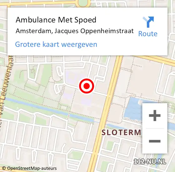 Locatie op kaart van de 112 melding: Ambulance Met Spoed Naar Amsterdam, Jacques Oppenheimstraat op 15 juli 2021 12:46