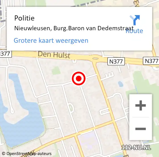 Locatie op kaart van de 112 melding: Politie Nieuwleusen, Burg.Baron van Dedemstraat op 15 juli 2021 12:48