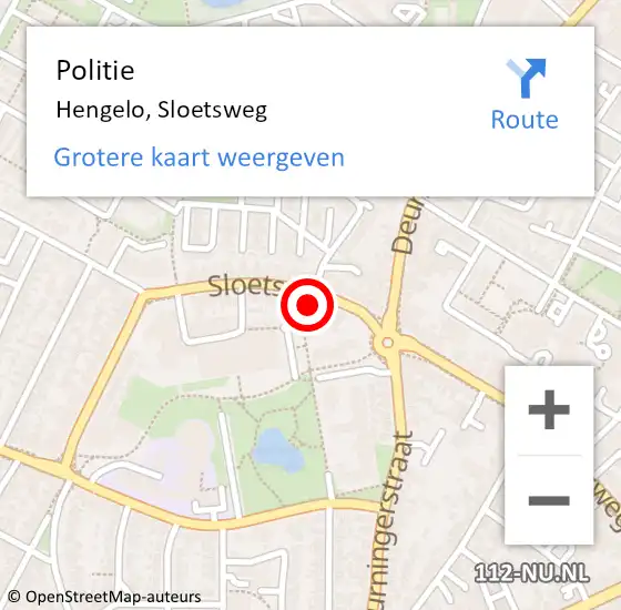 Locatie op kaart van de 112 melding: Politie Hengelo, Sloetsweg op 15 juli 2021 13:08