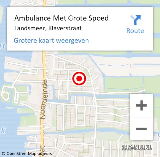 Locatie op kaart van de 112 melding: Ambulance Met Grote Spoed Naar Landsmeer, Klaverstraat op 15 juli 2021 13:11