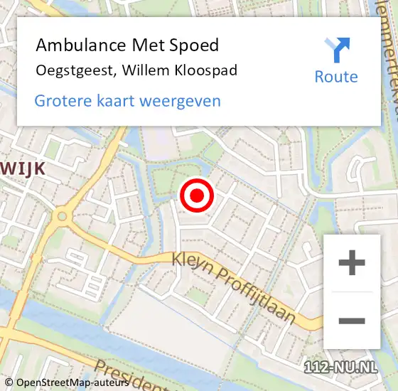 Locatie op kaart van de 112 melding: Ambulance Met Spoed Naar Oegstgeest, Willem Kloospad op 15 juli 2021 13:13