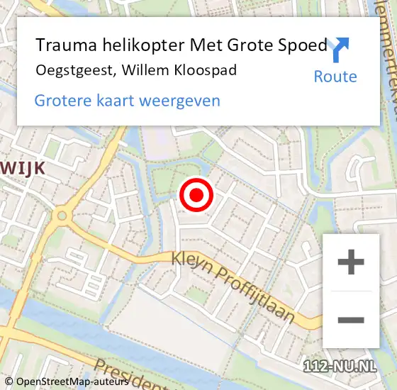 Locatie op kaart van de 112 melding: Trauma helikopter Met Grote Spoed Naar Oegstgeest, Willem Kloospad op 15 juli 2021 13:15