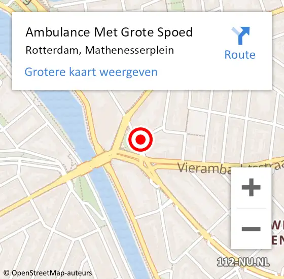 Locatie op kaart van de 112 melding: Ambulance Met Grote Spoed Naar Rotterdam, Mathenesserplein op 15 juli 2021 13:21