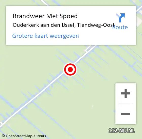 Locatie op kaart van de 112 melding: Brandweer Met Spoed Naar Ouderkerk aan den IJssel, Tiendweg-Oost op 15 juli 2021 13:33