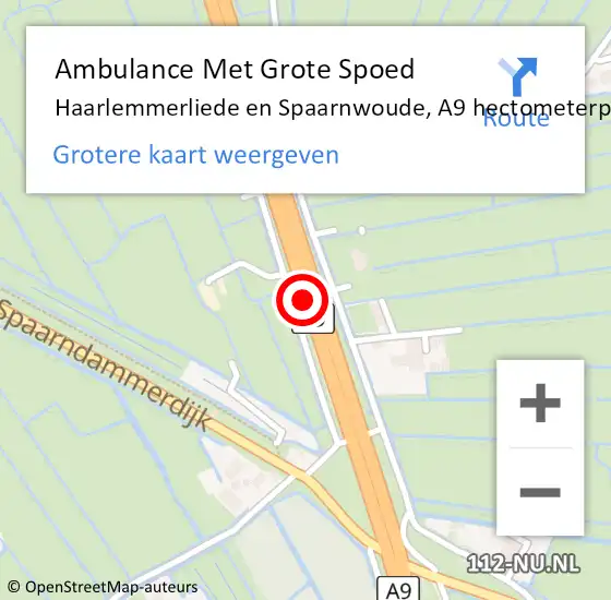 Locatie op kaart van de 112 melding: Ambulance Met Grote Spoed Naar Haarlemmerliede en Spaarnwoude, A9 hectometerpaal: 45,6 op 15 juli 2021 13:35
